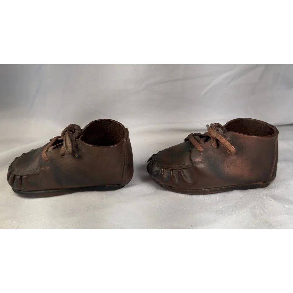 Antique Leather Baby Moccasins Vintage Infant Soft Toe Stitched Booties 4.5